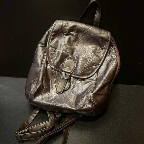 Vintage Brown Patch Leather Backpack - Picture 1 of 6